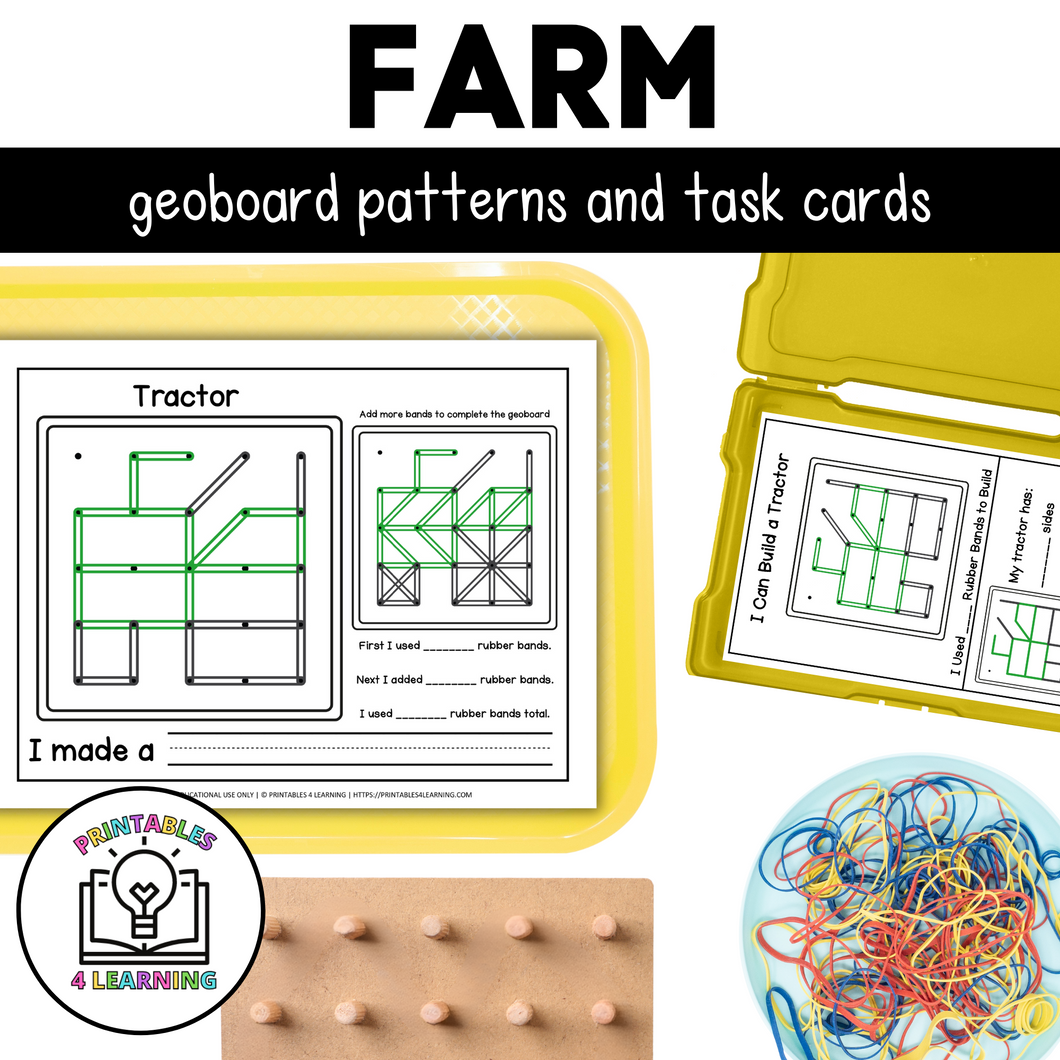 Farm Geoboards | Task Cards and Full Mat Geoboard Activities