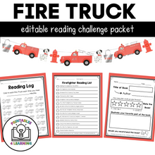 Load image into Gallery viewer, Editable Reading Log: Firefighter and Fire Truck Books for Kids with Parent Handout
