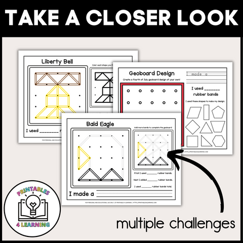 Fourth of July Geoboards | Task Cards and Full Mat Geoboard Activities