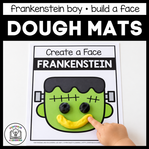 Halloween Frankenstein Boy Build-a-Face Playdough Mat with Emotion Cards