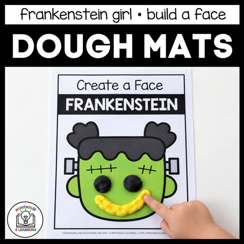 Halloween Frankenstein Girl Build-a-Face Playdough Mat with Emotion Cards