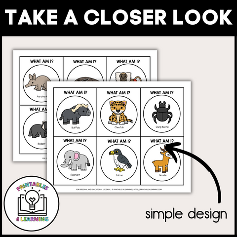 product image that shows the simple design of the PDF who am I headband game - grassland animals.