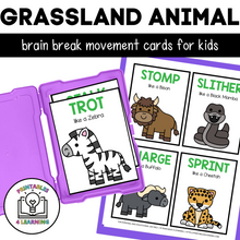 Load image into Gallery viewer, Grassland Animal Movement Cards for Brain Break Activities
