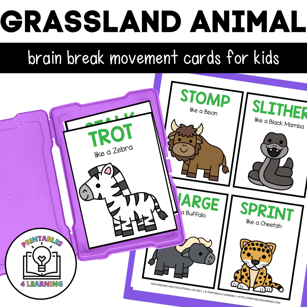 Grassland Animal Movement Cards for Brain Break Activities