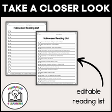 Load image into Gallery viewer, Editable Reading Log: Halloween Books for Kids with Parent Handout
