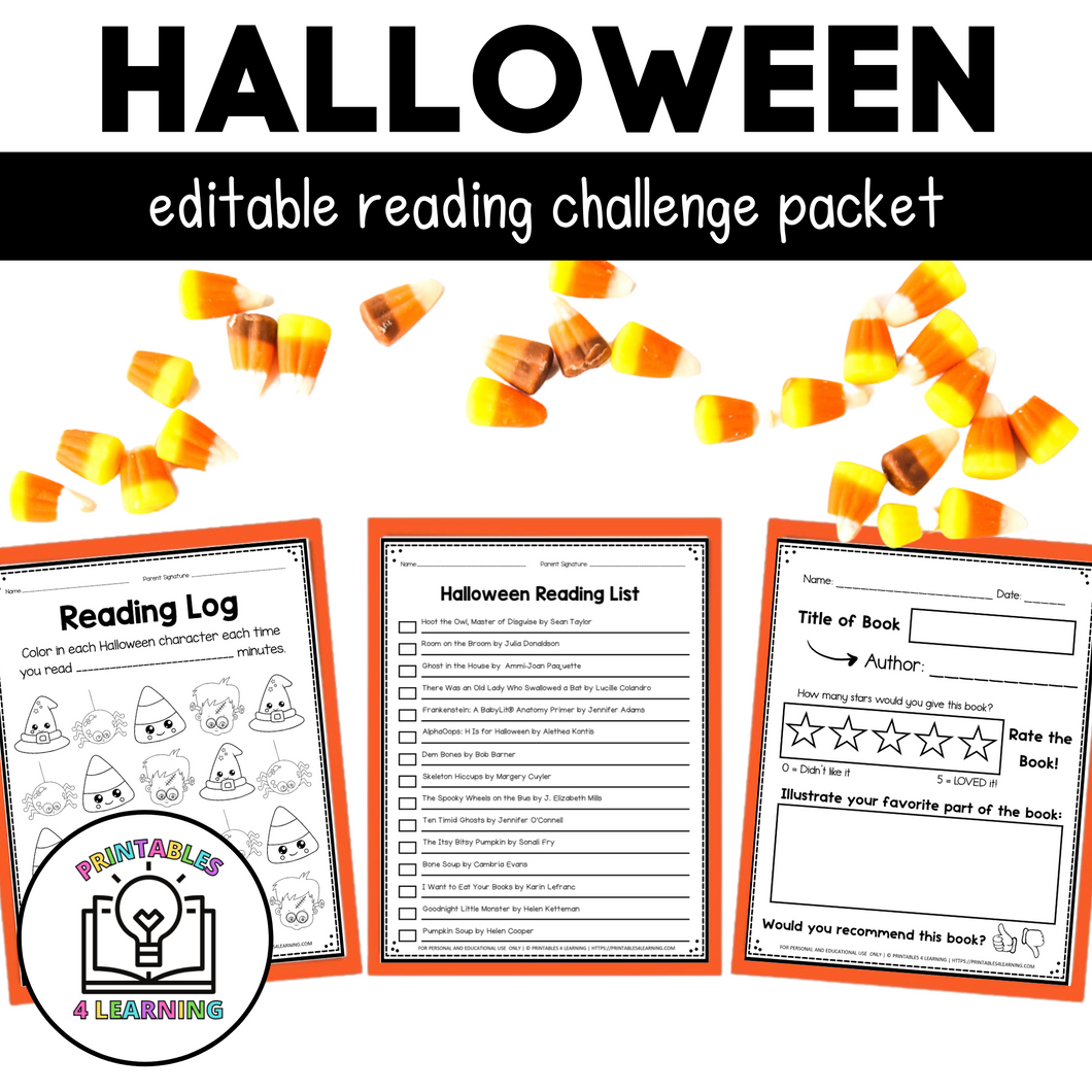 Editable Reading Log: Halloween Books for Kids with Parent Handout