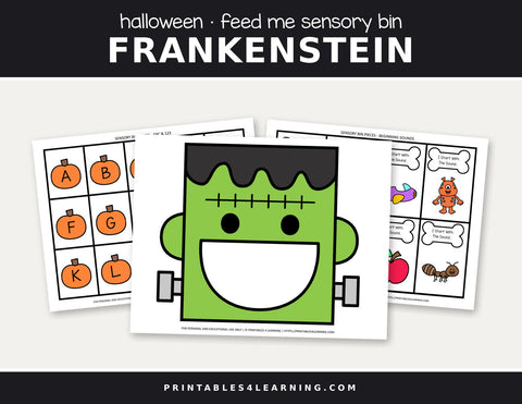 Halloween Feed the frankenstein sensory bin cover