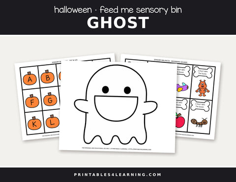 Halloween Feed the ghost sensory bin cover
