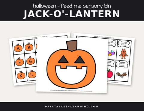 Halloween Feed the jack o lantern sensory bin cover