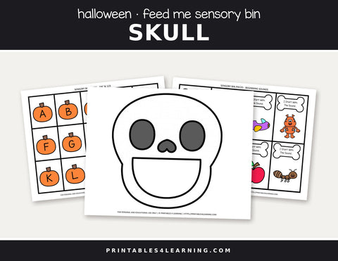 Halloween Feed the skull sensory bin cover