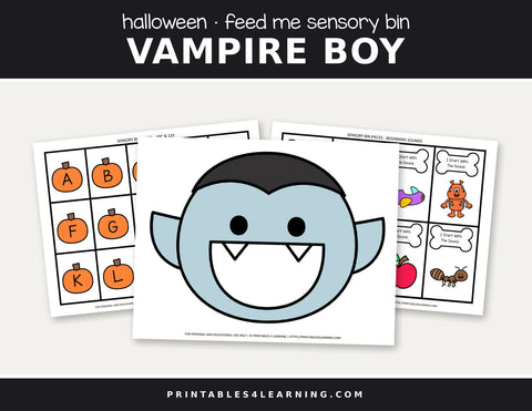 Halloween Feed the vampire boy sensory bin cover
