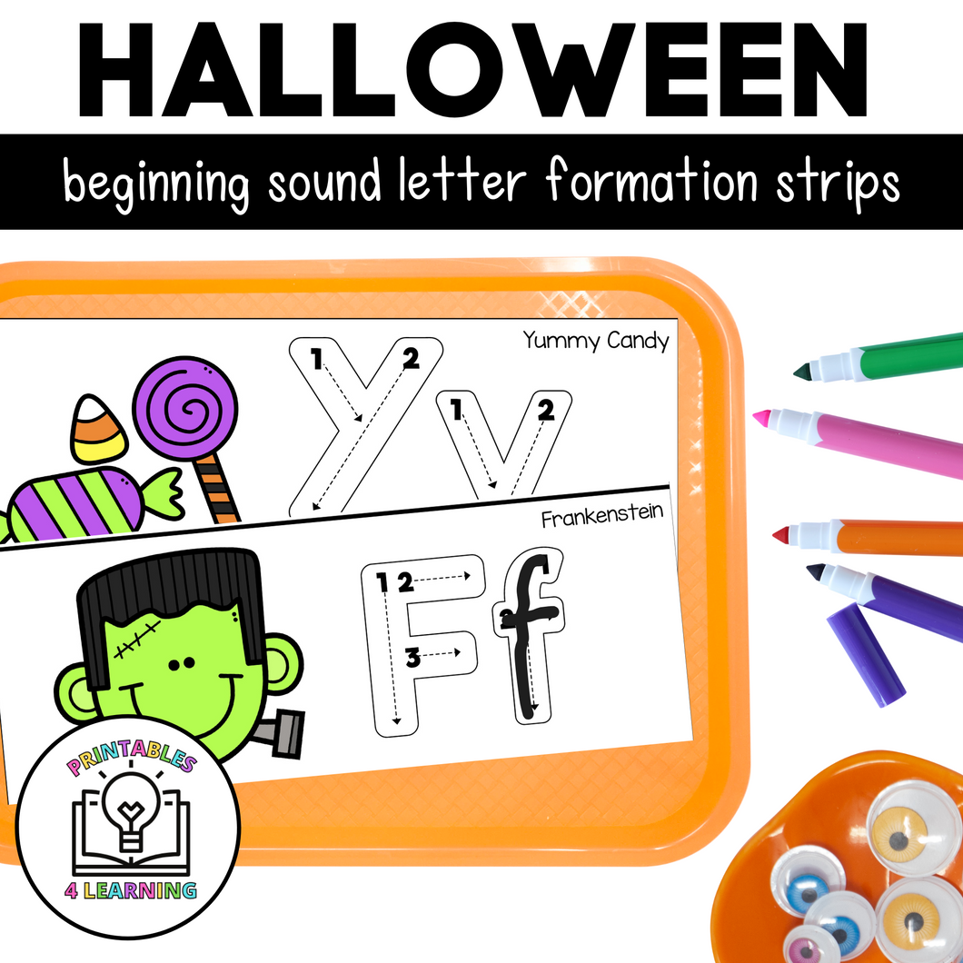 Halloween Letter Tracing Practice Strips | Beginning Sounds and Letter Formation