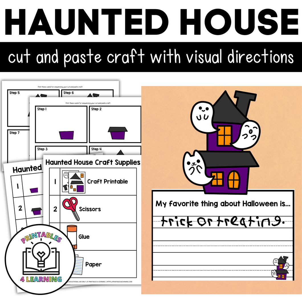 Halloween Haunted House Cut and Paste Craft with Visual Directions