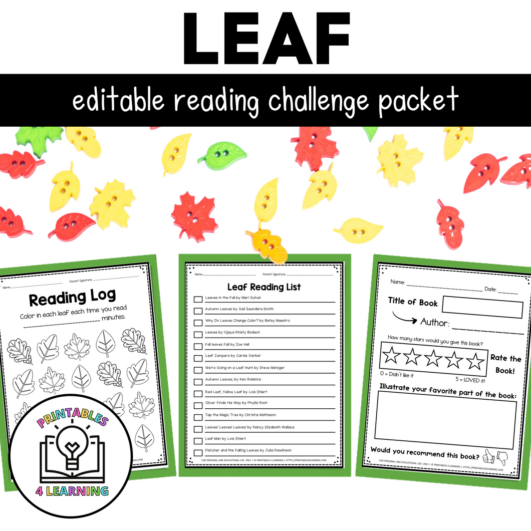 Editable Reading Log: Leaves Books for Kids with Parent Handout