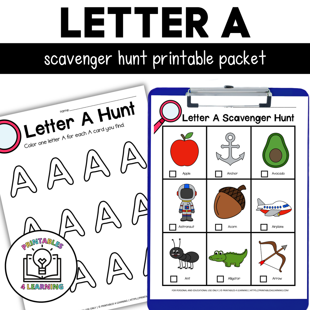 Letter A Scavenger Hunt Packet