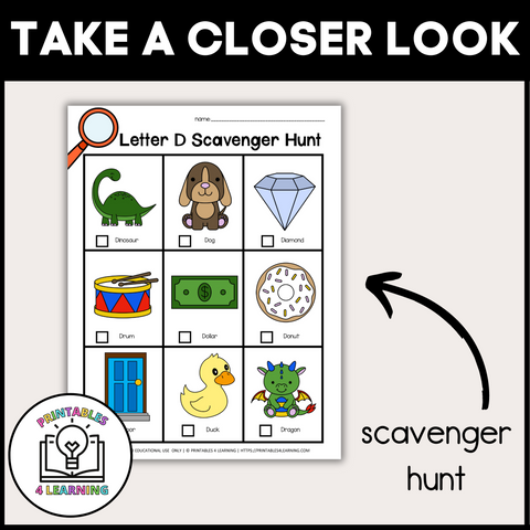 Letter D Scavenger Hunt Packet