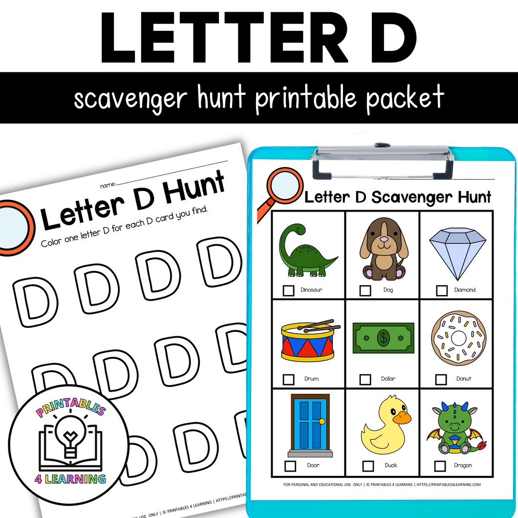 Letter D Scavenger Hunt Packet