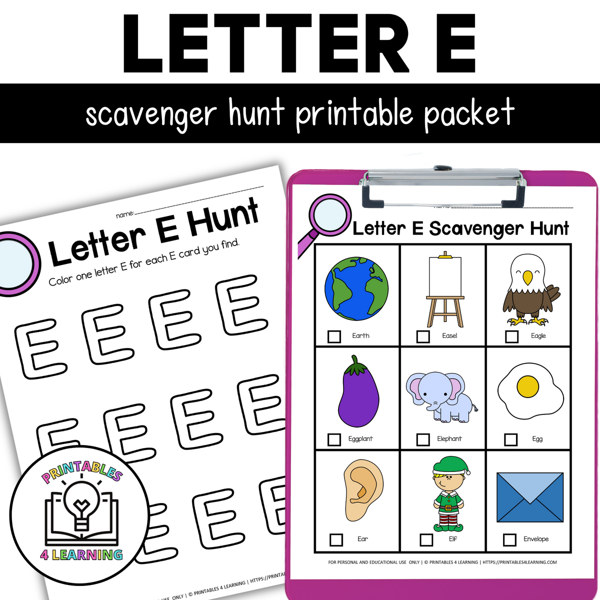 Letter E Scavenger Hunt Packet – Printables 4 Learning