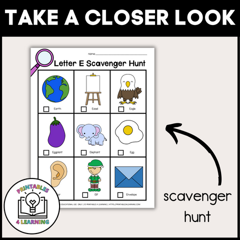Letter E Scavenger Hunt Packet