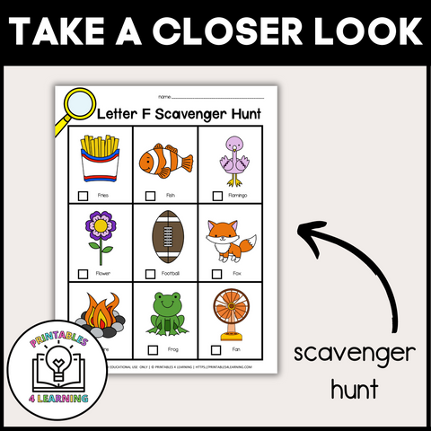 Letter F Scavenger Hunt Packet