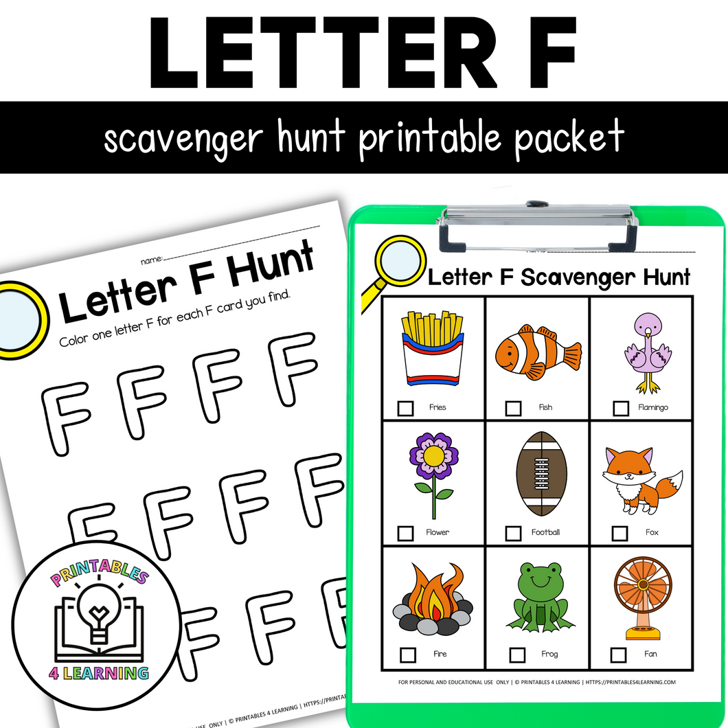 Letter F Scavenger Hunt Packet