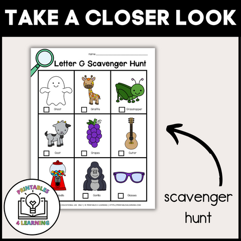 Letter G Scavenger Hunt Packet