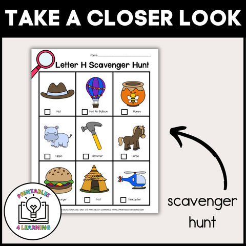 Letter H Scavenger Hunt Packet