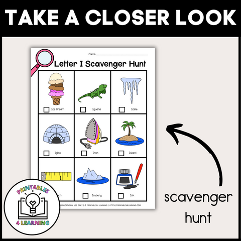 Letter I Scavenger Hunt Packet