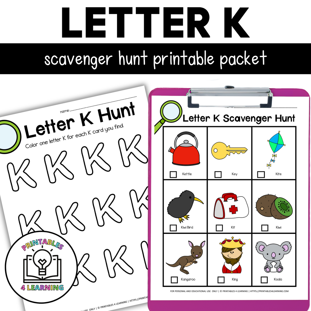 Letter K Scavenger Hunt Packet