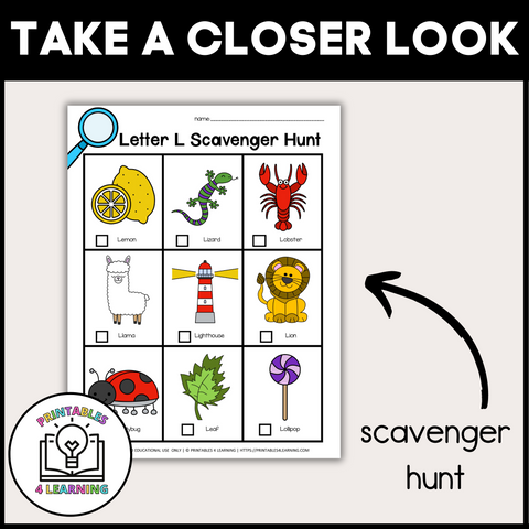 Letter L Scavenger Hunt Packet