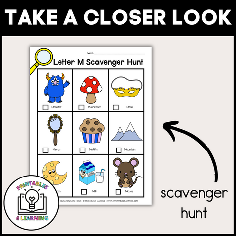 Letter M Scavenger Hunt Packet