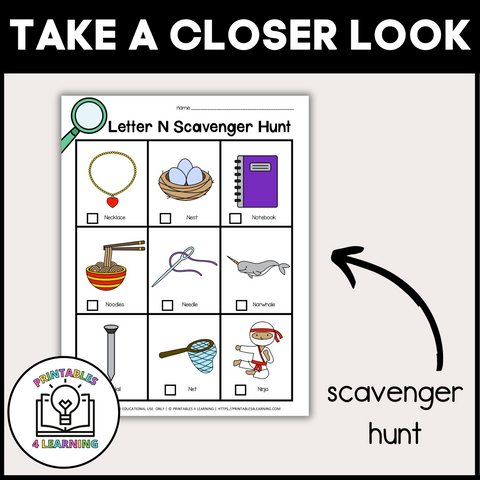 Letter N Scavenger Hunt Packet