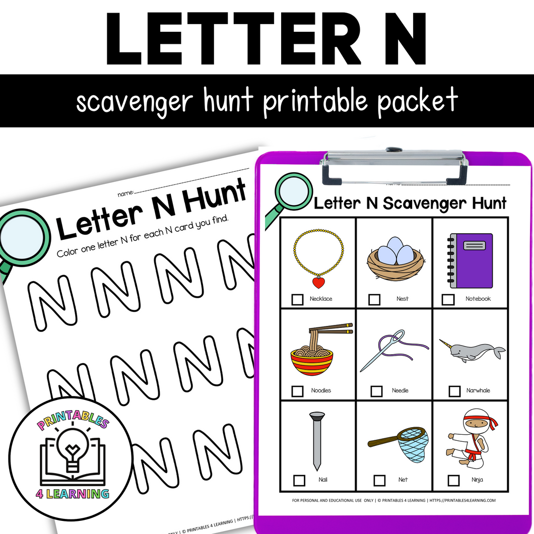 Letter N Scavenger Hunt Packet