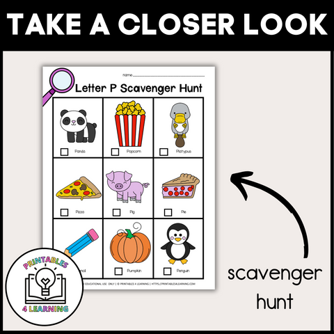 Letter P Scavenger Hunt Packet