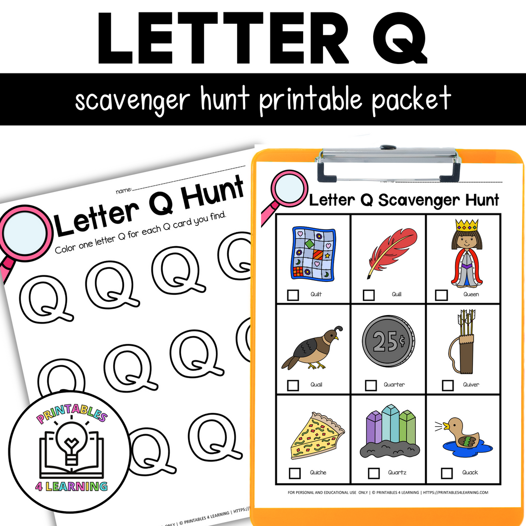 Letter Q Scavenger Hunt Packet