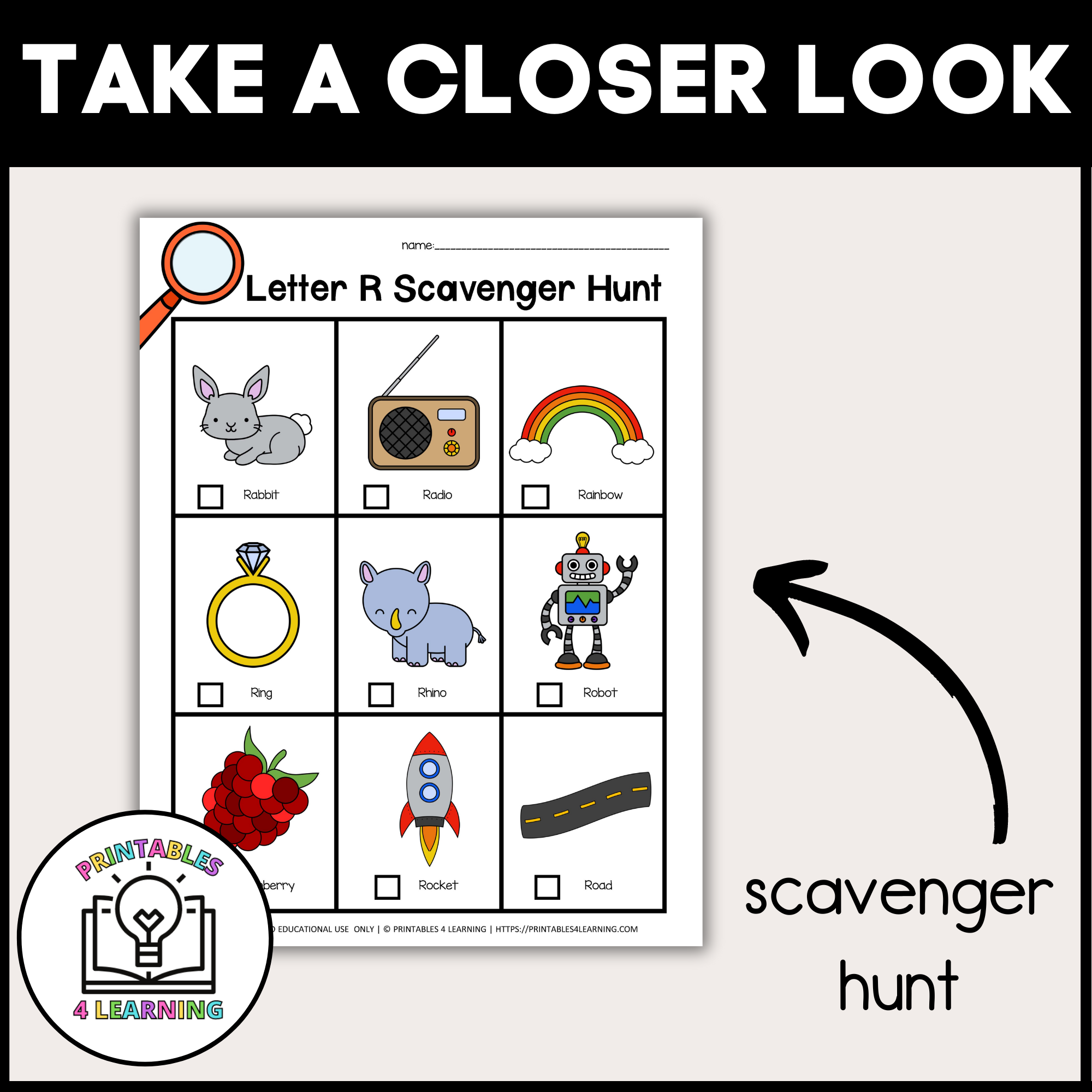 Letter R Scavenger Hunt Packet – Printables 4 Learning