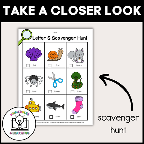 Letter S Scavenger Hunt Packet