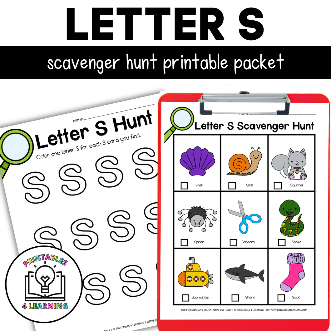 Letter S Scavenger Hunt Packet