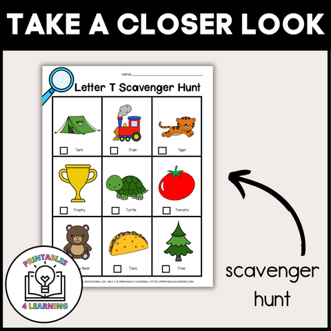 Letter T Scavenger Hunt Packet