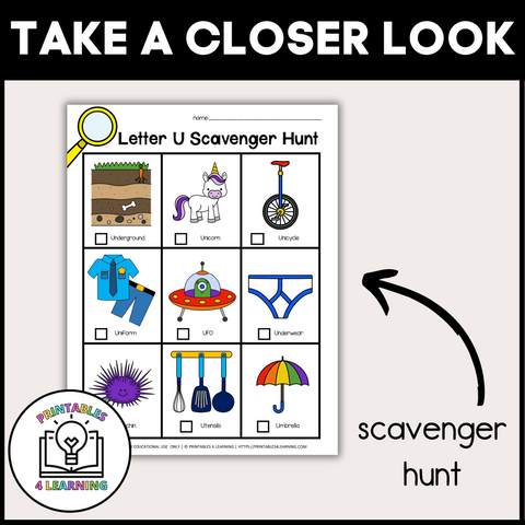 Letter U Scavenger Hunt Packet