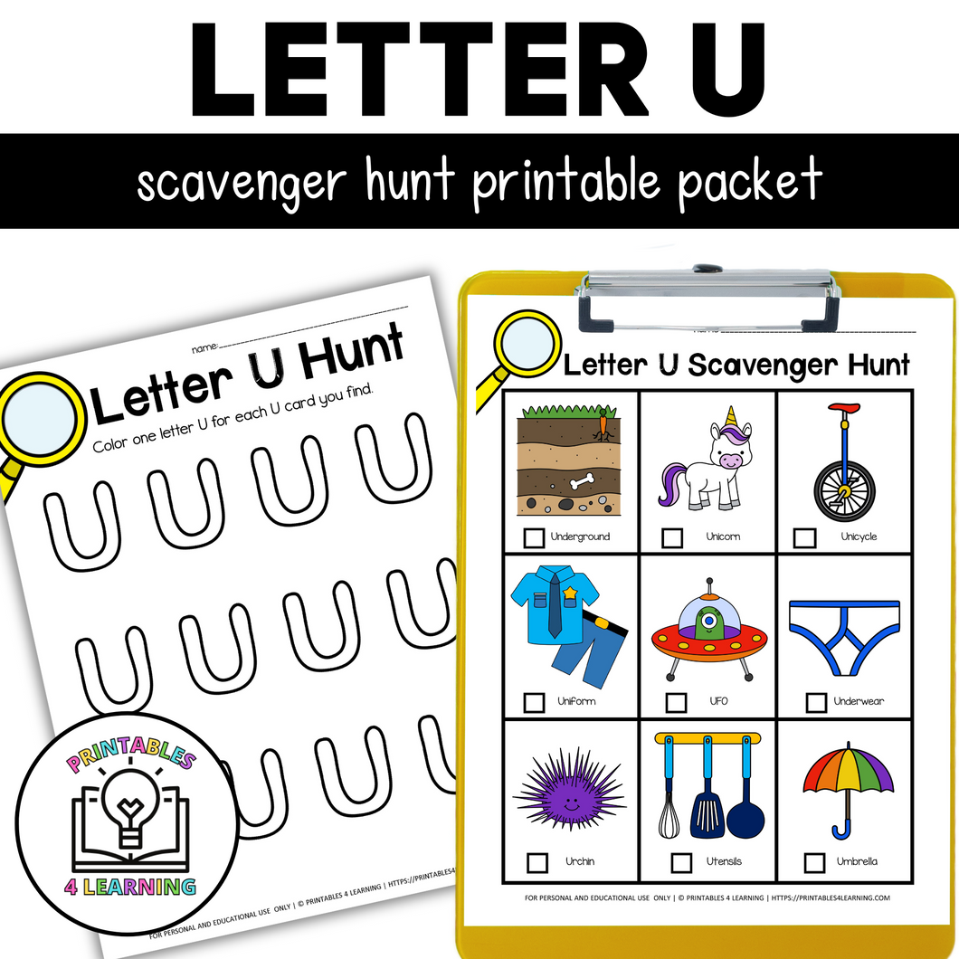 Letter U Scavenger Hunt Packet