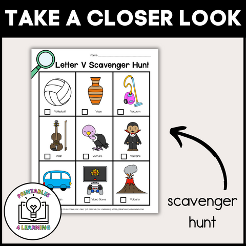 Letter V Scavenger Hunt Packet