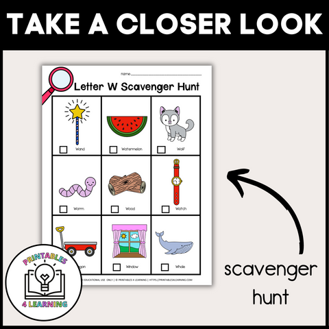 Letter W Scavenger Hunt Packet