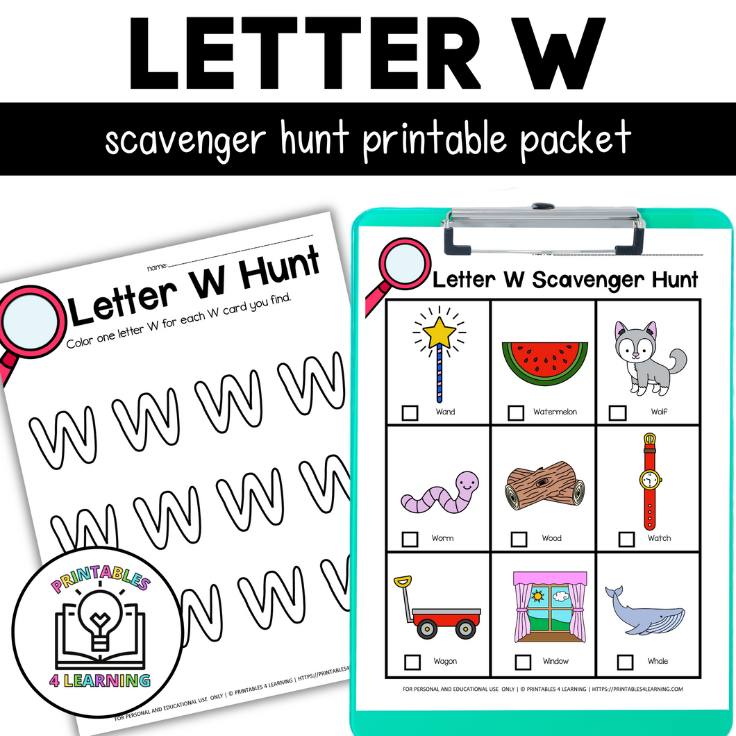 Letter W Scavenger Hunt Packet