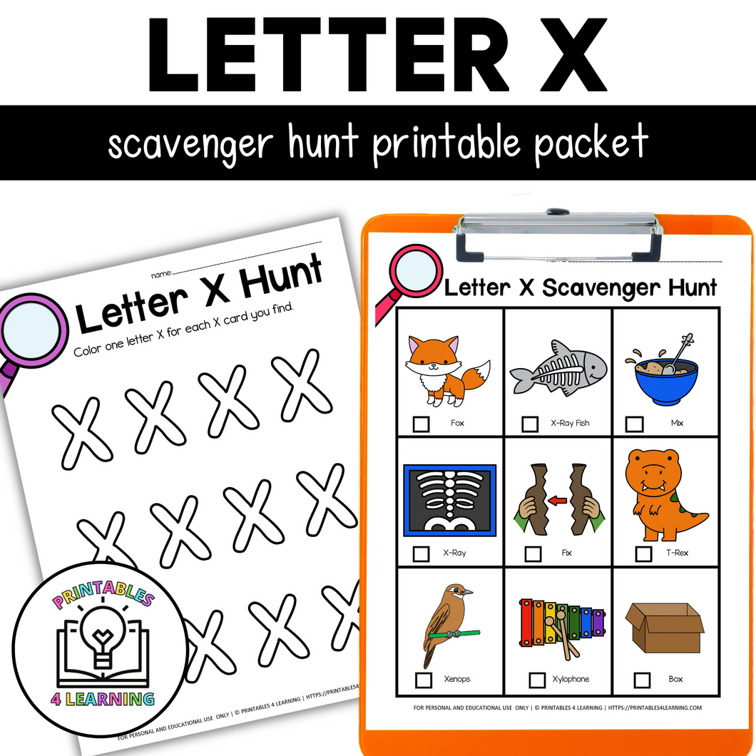 Letter X Scavenger Hunt Packet