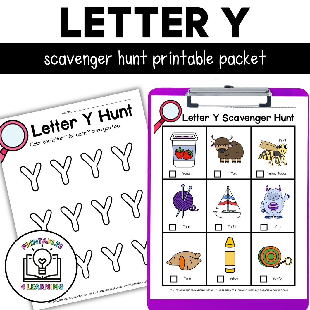 Letter Y Scavenger Hunt Packet