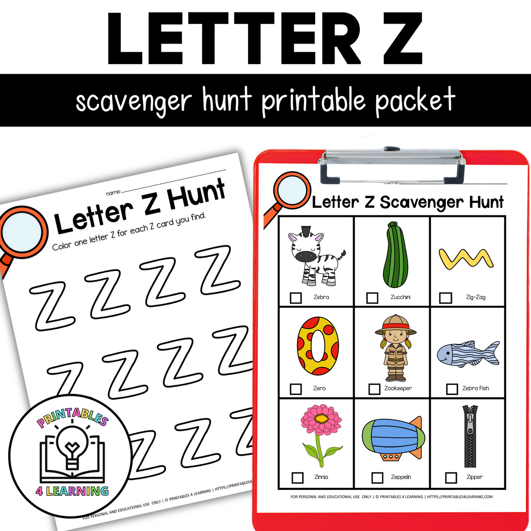 Letter Z Scavenger Hunt Packet