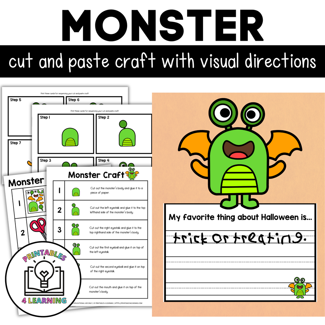 Halloween Monster Cut and Paste Craft with Visual Directions