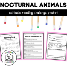 Load image into Gallery viewer, Editable Reading Log: Nocturnal Animal Books for Kids with Parent Handout
