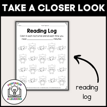 Load image into Gallery viewer, Editable Reading Log: Nocturnal Animal Books for Kids with Parent Handout
